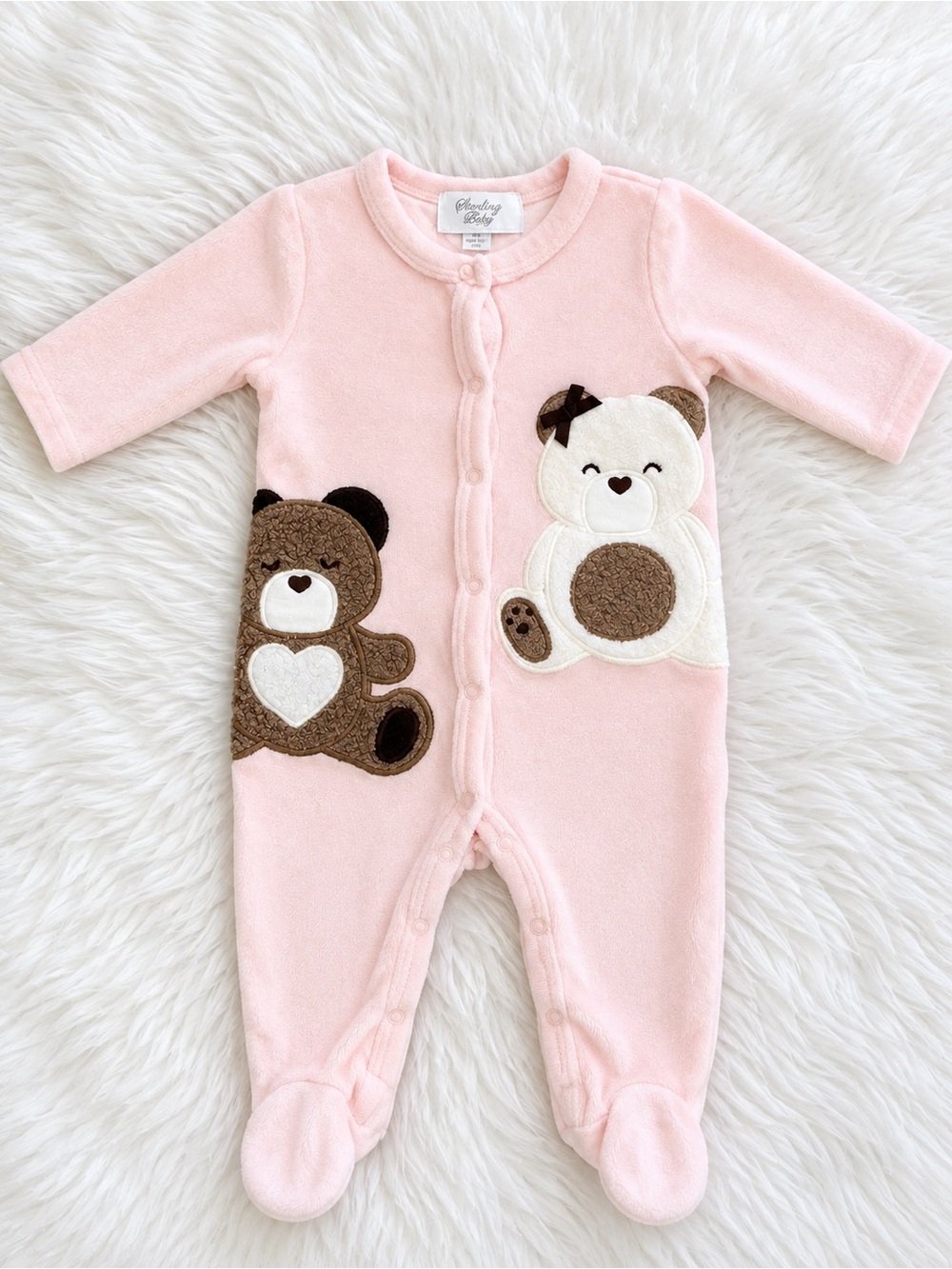 Soft Pink Teddy Appliqué Footed One-Piece